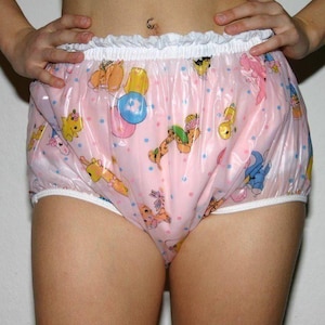 Lockable PVC diaper pants rubber pants adult baby pink children&#39;s motif - in stock
