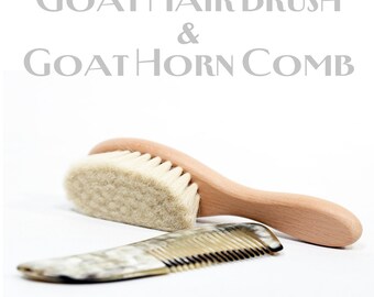 Baby Hair Brush and Comb Large Size Goat Hair Brush and Goat Horn Bone Comb Name Can Be Written