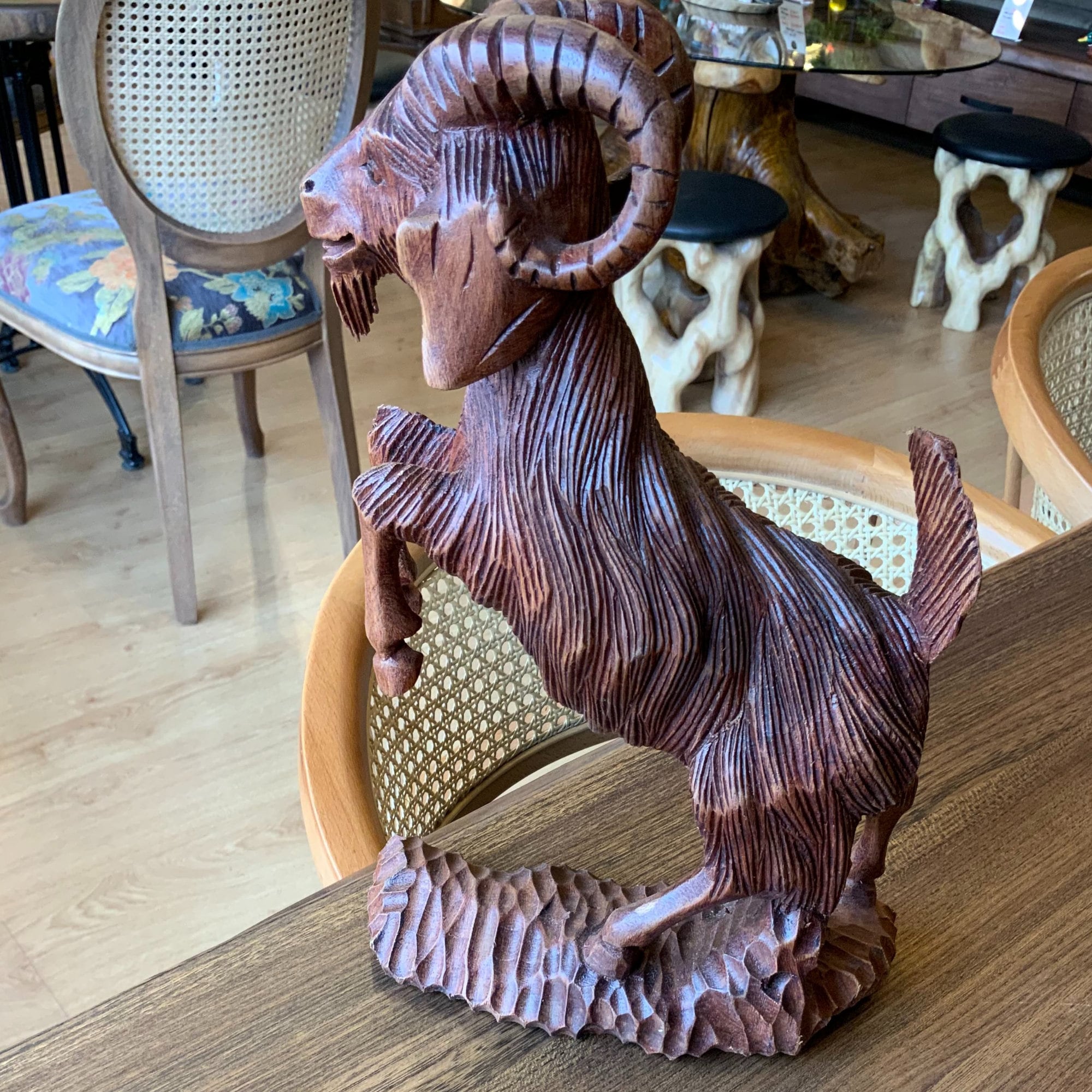 Wooden Goat Sculpture Hand Carved Statue Wood Carving Home Etsy