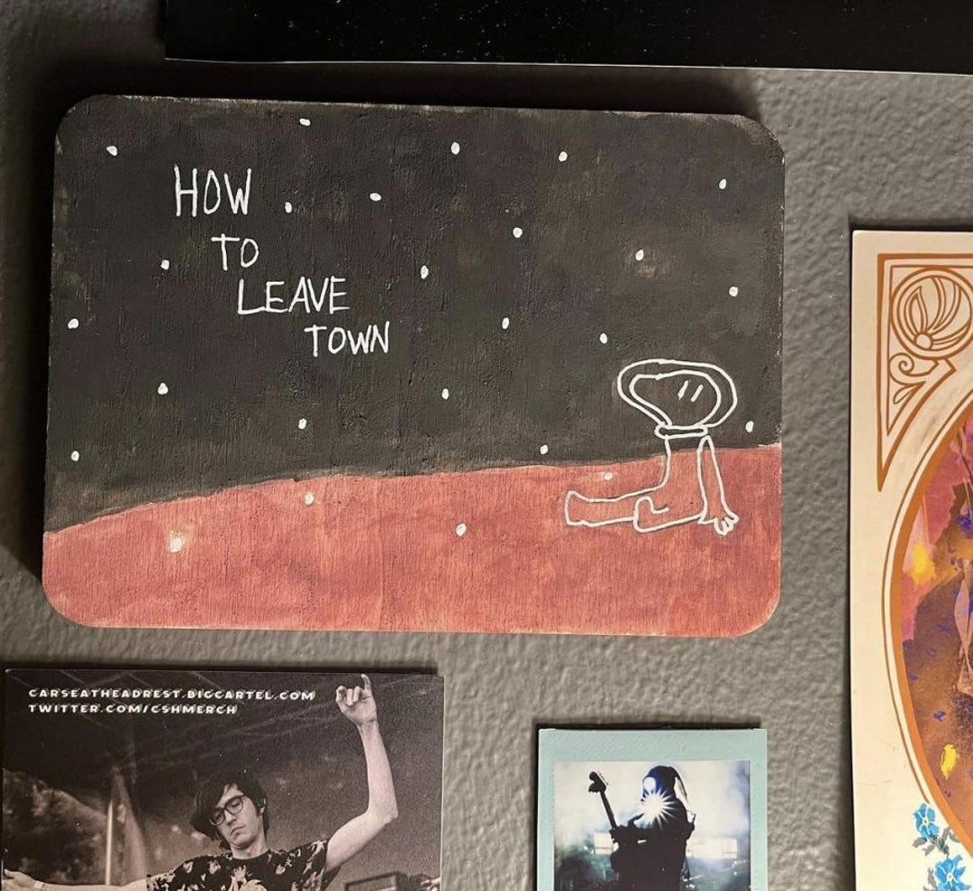 Car Seat Headrest How to Leave Town Themed Wooden Print Etsy