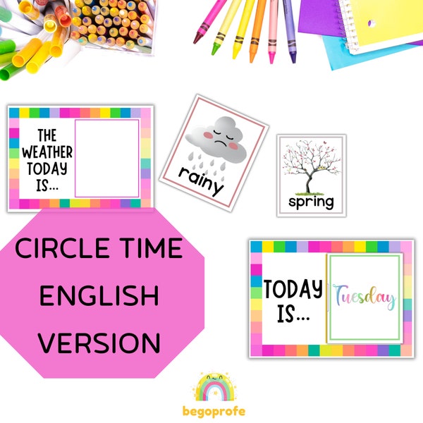 Circle time learning board for kinder, days of the week flash cards, months calendar for prek, seasons learning, weather chart for kids