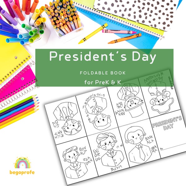 President's Day foldable mini book for kindergarten, coloring pages for kids, President's Day craft for preschool