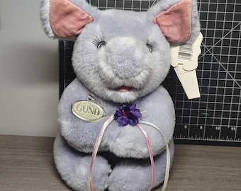 1990 Gund KissKiss 1527 Pig Stuffed Animal Purple Plush with tags 9" tall
