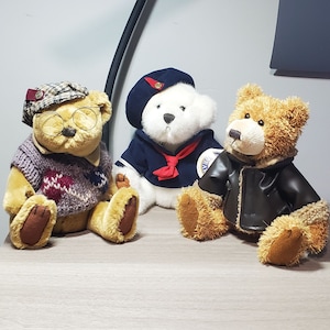3 Brass Button Bears legendaria Colección Sherwood, Taylor & Ralph - Pickford Bears LTD - Animales de peluche lindos juguetes para niños vintage viejo peluche