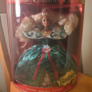 Vintage 1995 Barbie Happy Holidays Special Edition Mattel #14123 Nieuw in doos verzegeld Vintage kinderspeelgoed Goede staat Kerststijl pop
