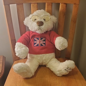 PRICE DROP Vintage Bear Factory Limited Edition #20,000 UK teddy w/ Red Sweater and glasses - white soft plush stuffy collector