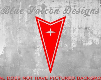 May include: Red and white decal featuring a stylized arrow shape with a star in the center. The decal has a white outline and the text "Blue Falcon Designs" in a script font. The bottom of the image reads "DECAL DOES NOT HAVE PICTURED BACKGROUND".