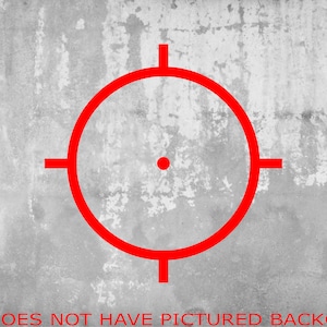 May include: Red and white target with a bullseye on a gray textured background.  The target is a circle with a crosshair in the center.  The bullseye is a small red dot.