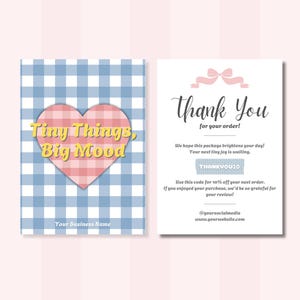 EDITIERBARE Blau & Pink Gingham Retro Dankeschön-Karte | Niedliche kleine Dankeschön-Karte | Moderne Kunden Paket Beileger Karte