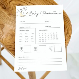 Tarjeta de predicciones de bebé baby shower, la vaca saltó sobre la luna, canciones infantiles, ducha sobre la luna, predicciones de bebé, archivo digital