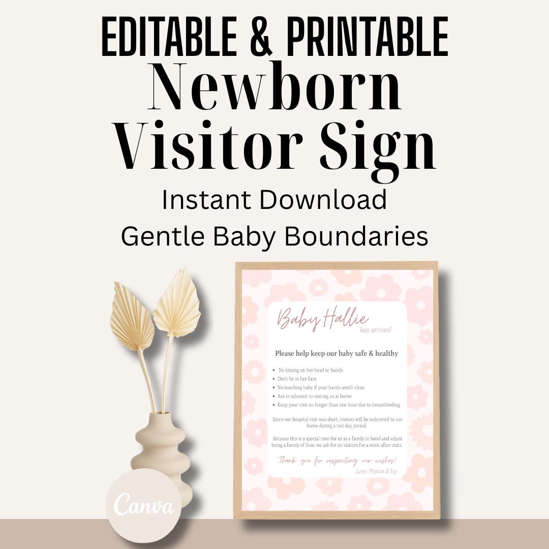 Newborn Visitor Sign, Baby Visitor Rules, Editable Canva Template ...