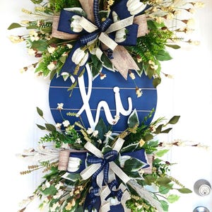 Fall Hi&quot; Navy Blue Door wreath,Blessed Door Hanger,Blessed Front Door wreath,Everyday wreath,Everyday Swag, Christmas Swag Wreath, Door Swag
