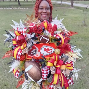 Go Chiefs&quot; sport wreath,football wreath, Front Door sport wreath, football Door Hanger