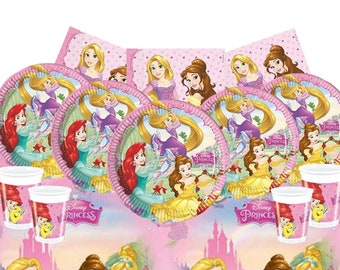 Fête de princesse Décorations d'anniversaire Articles de fête de princesse Vaisselle Assiette Tasse Serviette