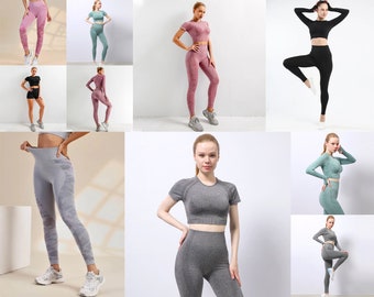 Women High Waist Seamless Gym Leggings Yoga Pants Women Gym Top Workout Vest
