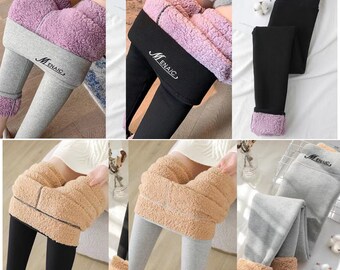 Womens Thermal leggings Ladies Thick Winter Thermal leggings Fur Lined Stretchy Leggings