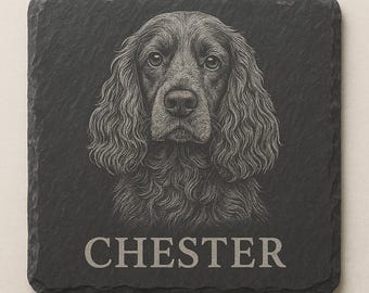 Personalised pet slate coaster, photo engraved gift