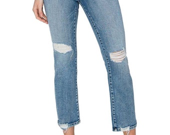 Risen Jeans - High Rise Distressed Ankle Straight Jeans - RDP5783