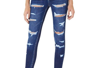 Kancan - Women's Curvy High Rise Heavily Distressed Ankle Skinny Jean - KC7149