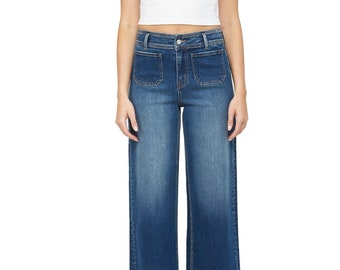 Mica Denim - Cropped Wide Leg With Front Pocket Jean - MBE-W604DK