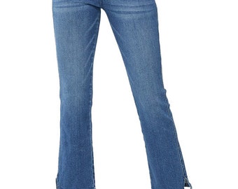 Risen Jeans - High Rise Raw Hem Slit Straight Jeans - RDP5623