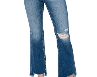 Risen Jeans - Mid Rise Frayed Step Hem Ankle Straight Jeans - RDP5785