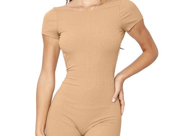 La Luxe - Round Neck Open Back Short Slv Snatched Romper- JP2505