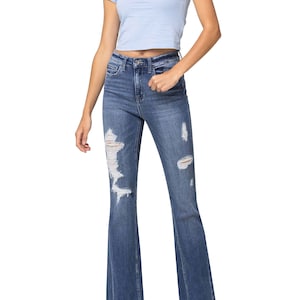 Flying Monkey Farewell High Rise Distressed Insert Panel Released Hem Flare Jeans F4048 image 1