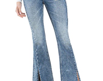 Flying Monkey - High Rise Split Hem Distressed Flare Jeans - F5171