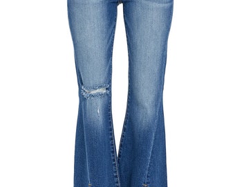 Risen Jeans - High Rise Front Slit with Fray Hem Flare Jeans - RDP5544