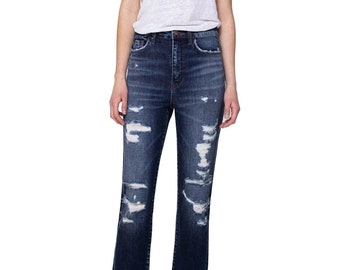 Flying Monkey - Yoko - Distressed Super High Rise Straight Jeans - F4369