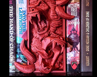Rincón de lectura demoníaco, inserto para estantería de libros de terror fantástico, diorama gótico impreso en 3D, decoración oscura para sujetalibros