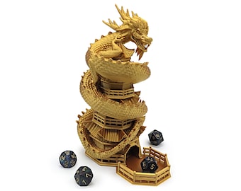 Year of the Dragon Dice Tower -  Enhance Tabletop RPGs with Chinese New Year Themed Dice Tower for Dungeons & Dragons, Pathfinder, and More!