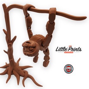 Cute Sloth & Tree desk toy decoration. Articulating sloth hanging from tree fidget toy. 3D printed by Little Prints