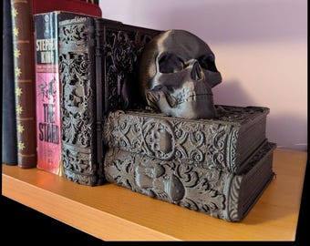 Gothic Skull Bookends: 3D Printed Spooky Bookshelf Home or Halloween Decor | Made in Canada!