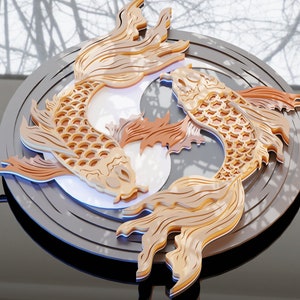Lucky Koi Ying Yang Mandala parametrico stratificato compensato/acrilico Wall Art