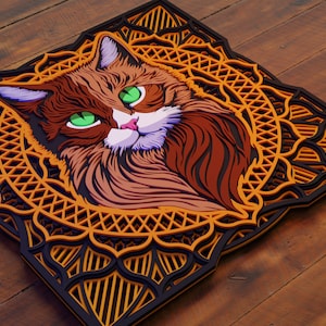 Gatto Mandala parametrico in legno a strati SVG Ai DXF