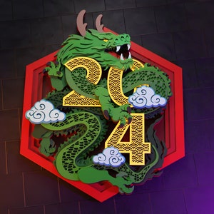 Année du dragon bois stratifié paramétrique SVG Ai DXF