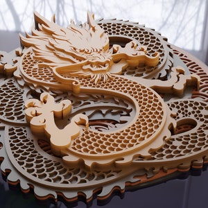 Jaar van de draak gelaagd hout parametrische SVG Ai DXF