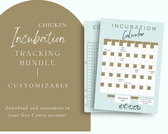 Customizable Download Chicken Egg Hatching Bundle Egg Incubation Canva Template Calendar Egg Turning Chart Temperature and Humidity Tracker