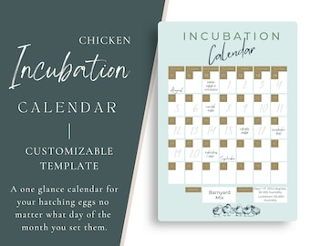 Chick Incubation Calendar Template, Incubating Chicken Eggs, Incubation Planner, Custom Template, Downloadable Template, Homestead Template