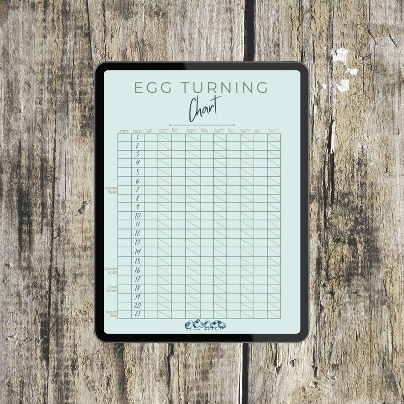 Egg Turning Chart, Incubating Chickens, Incubation Planner, Printable