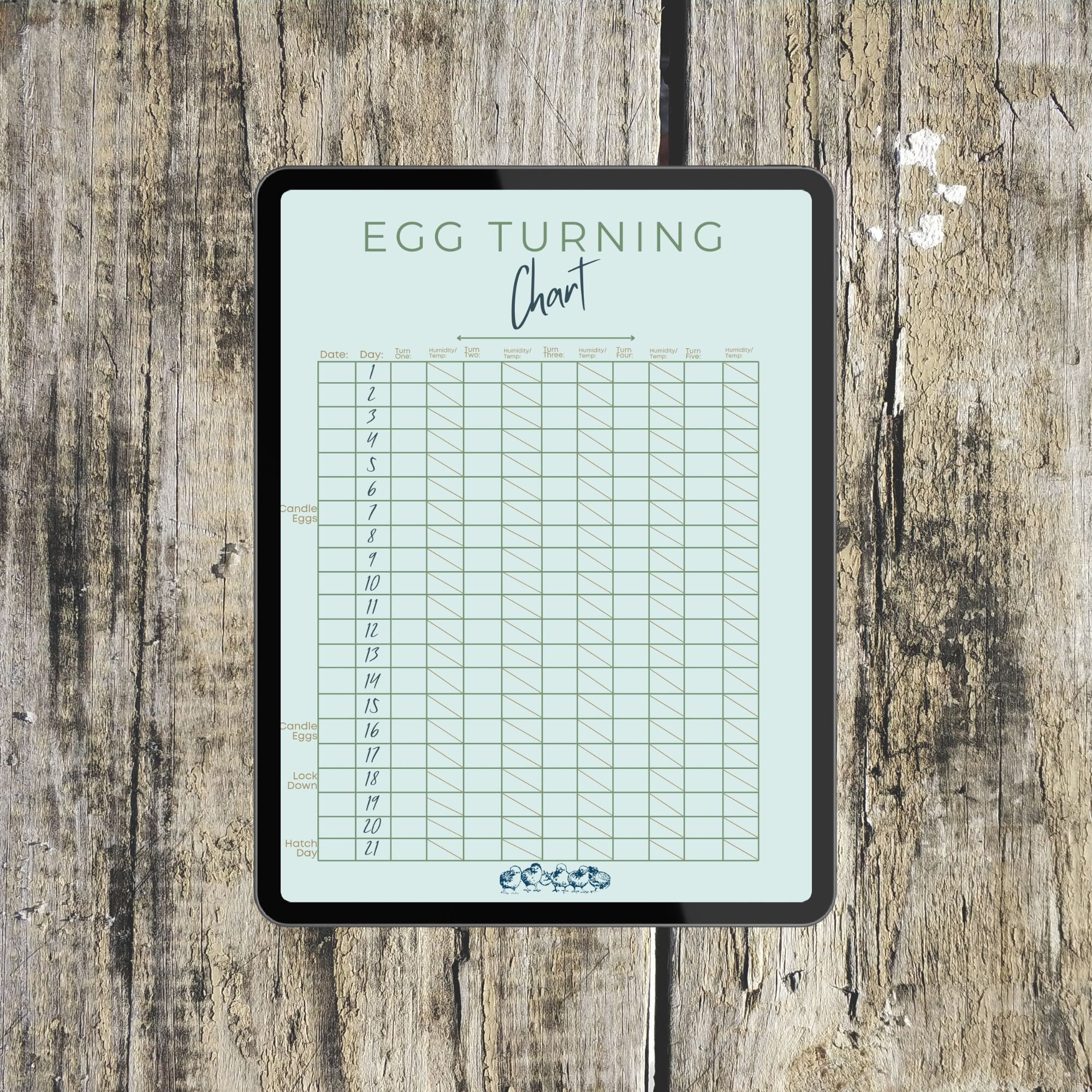 Egg Turning Chart, Incubating Chickens, Incubation Planner, Printable