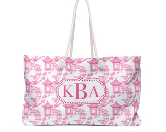 Mahjong Monogram Tote Bag: Chinoiserie Personalized Weekender