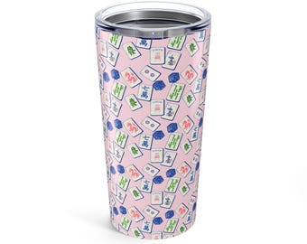 Vaso de 20 oz con fichas de mahjong chinoiserie, regalo para una noche de juegos