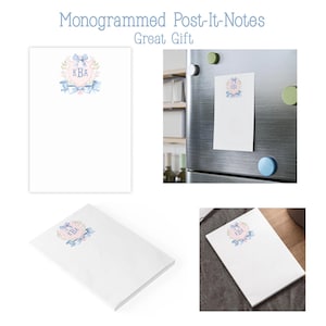 Personalized Pink Crest Post-it Note Pad: Preppy Blue Bow Stationery