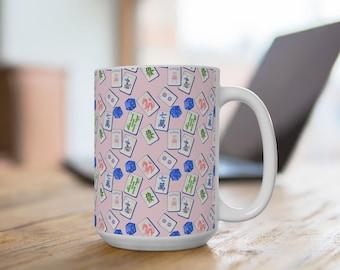 Mahjong Coffee Mug, 15oz Ceramic, Game Night Gift