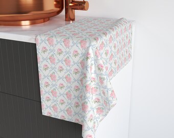 Floral Kitchen Hand Towel: Pretty Home Decor, Dishcloth, Grandmillennial Vintage Rose Girly Decor