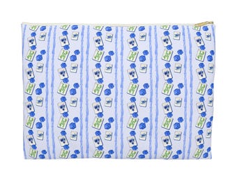 Blue Mahjong Tile Accessory Pouch, Preppy Chinoiserie Makeup Bag