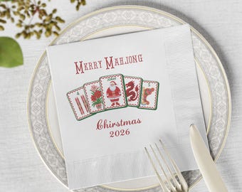 Christmas Mahjong Paper Napkins, Mahj Christmas Festive Party Supplies